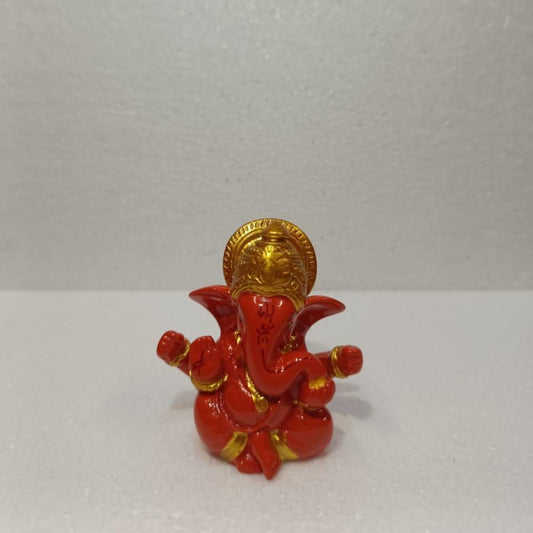 Handmade Marble Ganesha Statue with Mukut - Orange and Gold - Vishnupriya Art's 