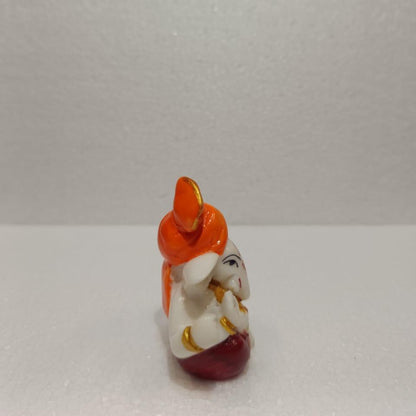 Decorative 7 cm Marble Ganesha Statue with Meditation. - Orange, White and Purple | Ideal for Home, Pooja, Temple, and Gifts - Vishnupriya Art's 