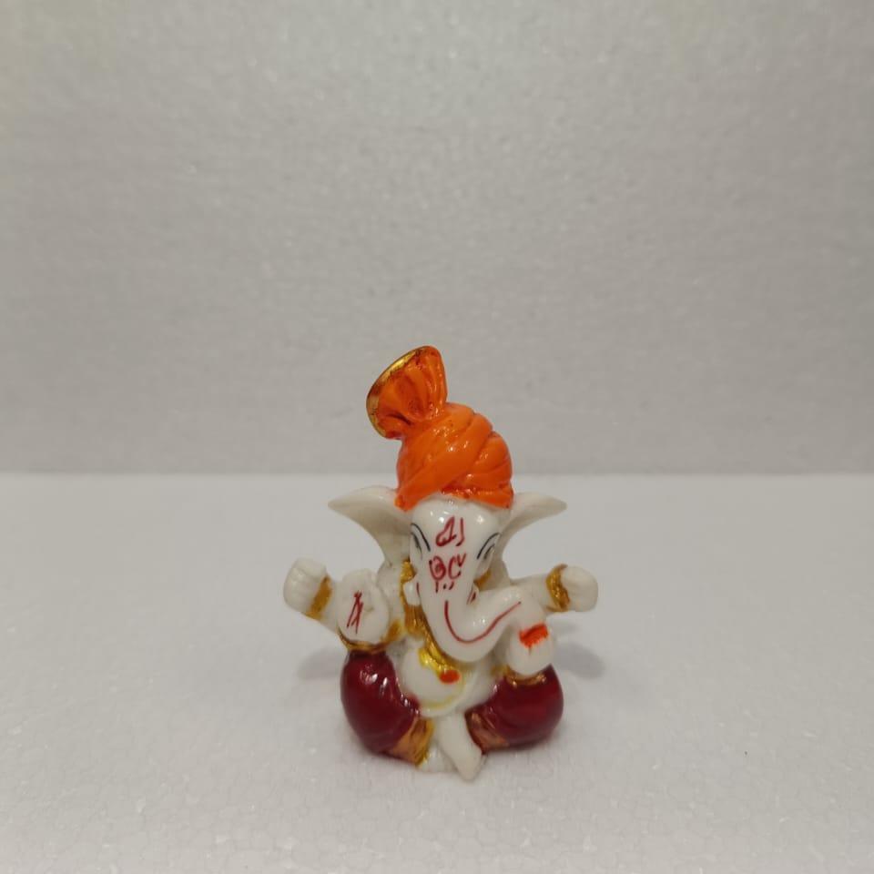 Decorative 7 cm Marble Ganesha Statue with Meditation. - Orange, White and Purple | Ideal for Home, Pooja, Temple, and Gifts - Vishnupriya Art's 