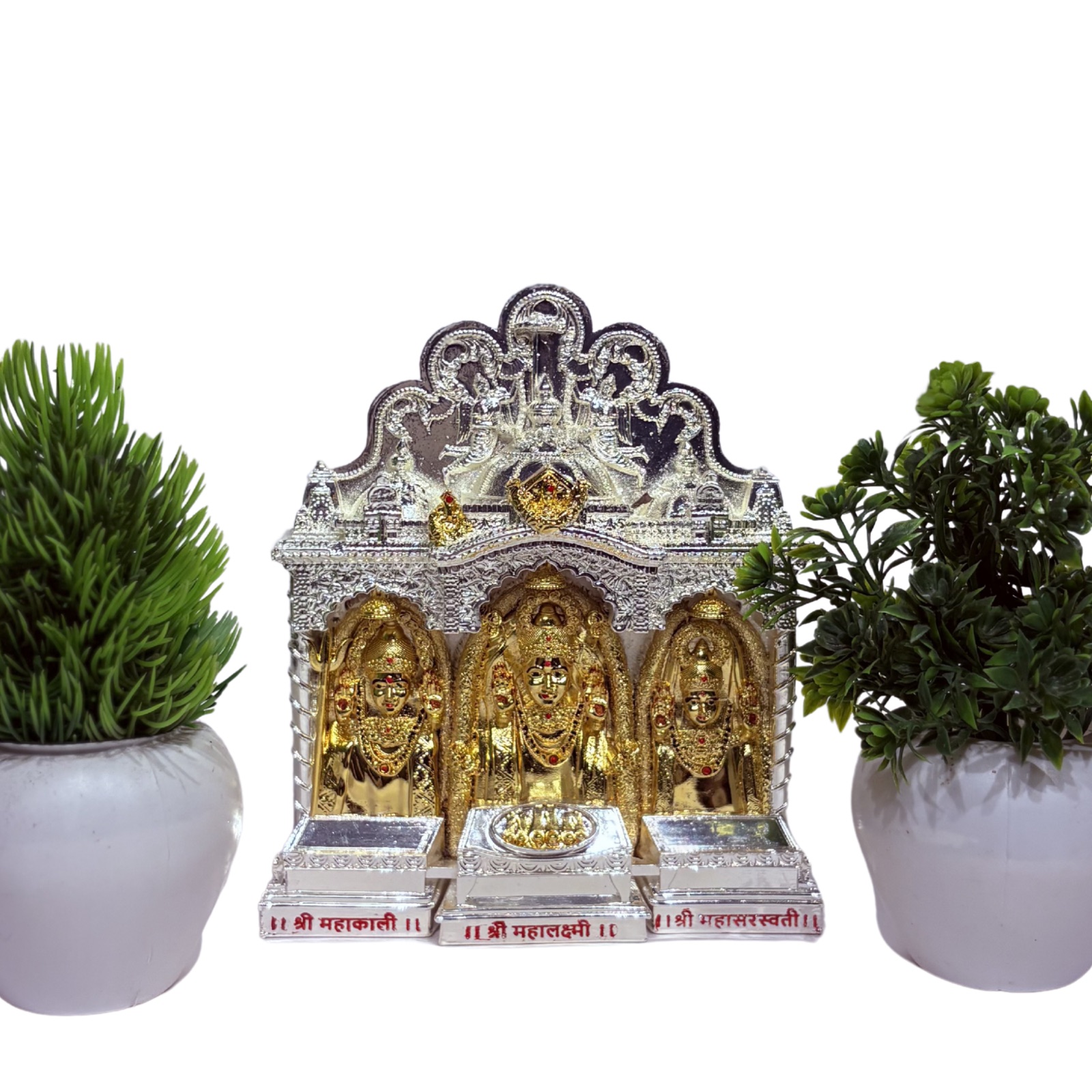 Gold and silver plated Mahalaxmi murti, 6 inch