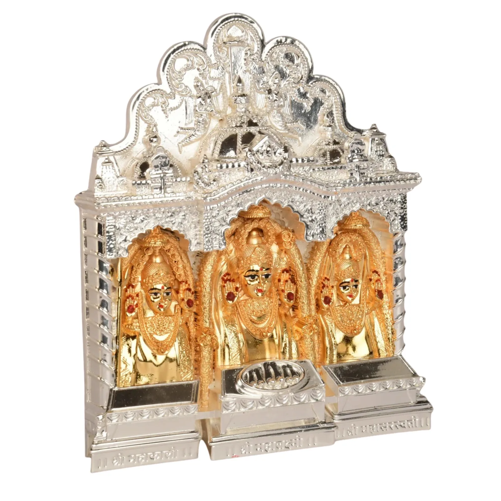 Gold and silver plated Mahalaxmi murti, 6 inch, detail view