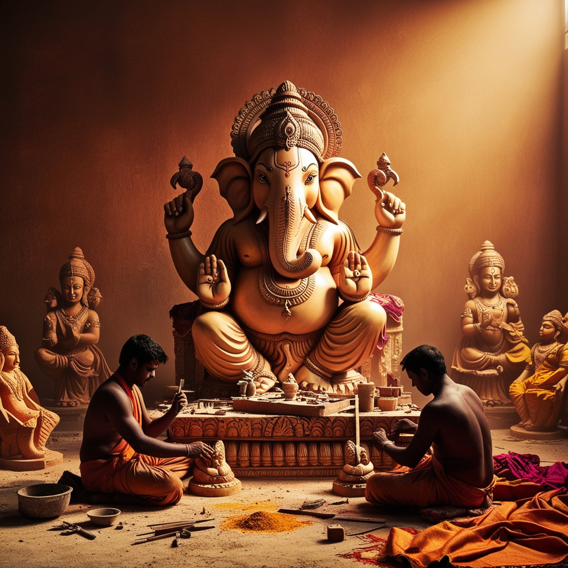 Skilled artisans crafting custom murtis